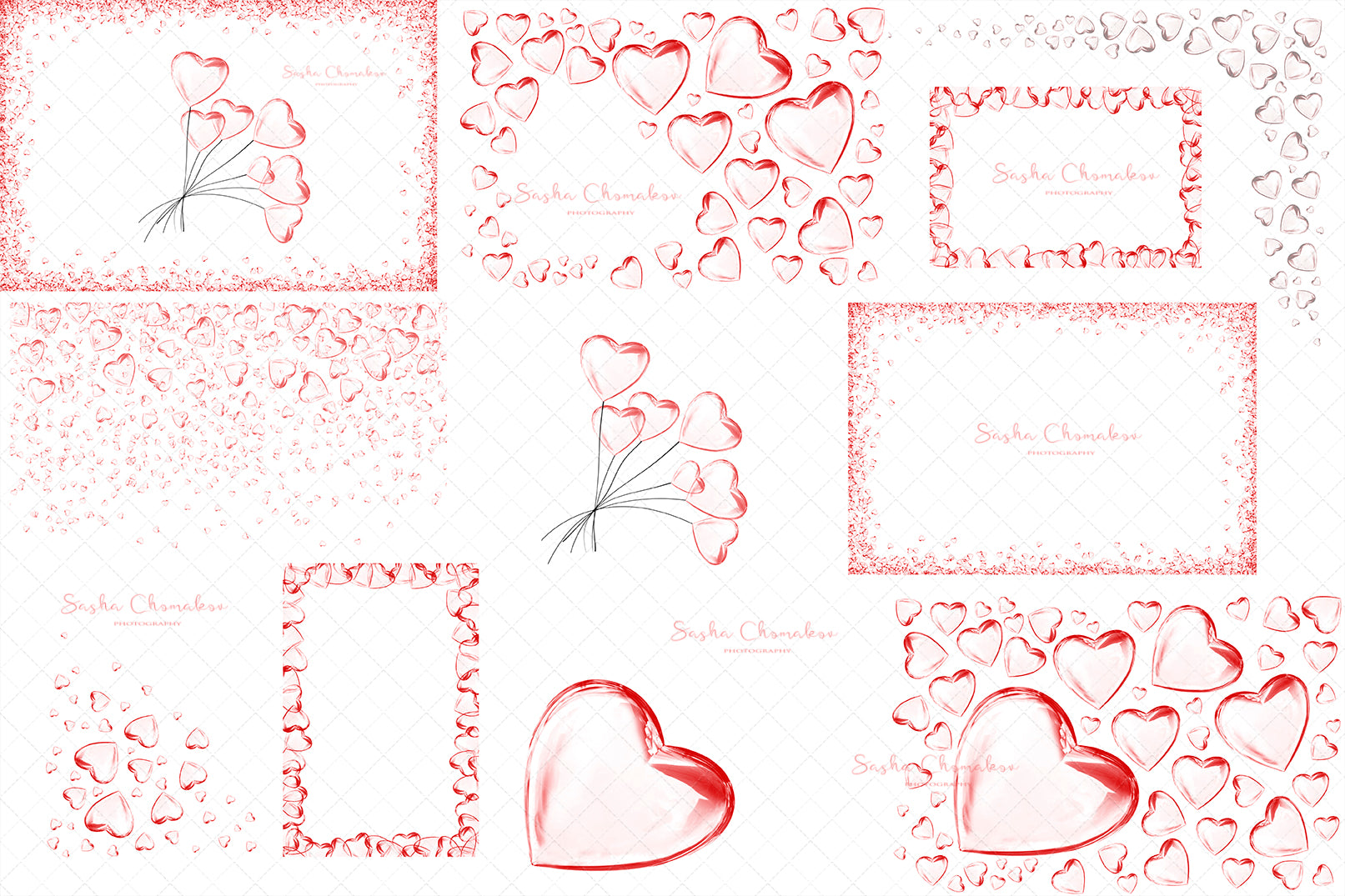 Valentines day hearts overlays and frames