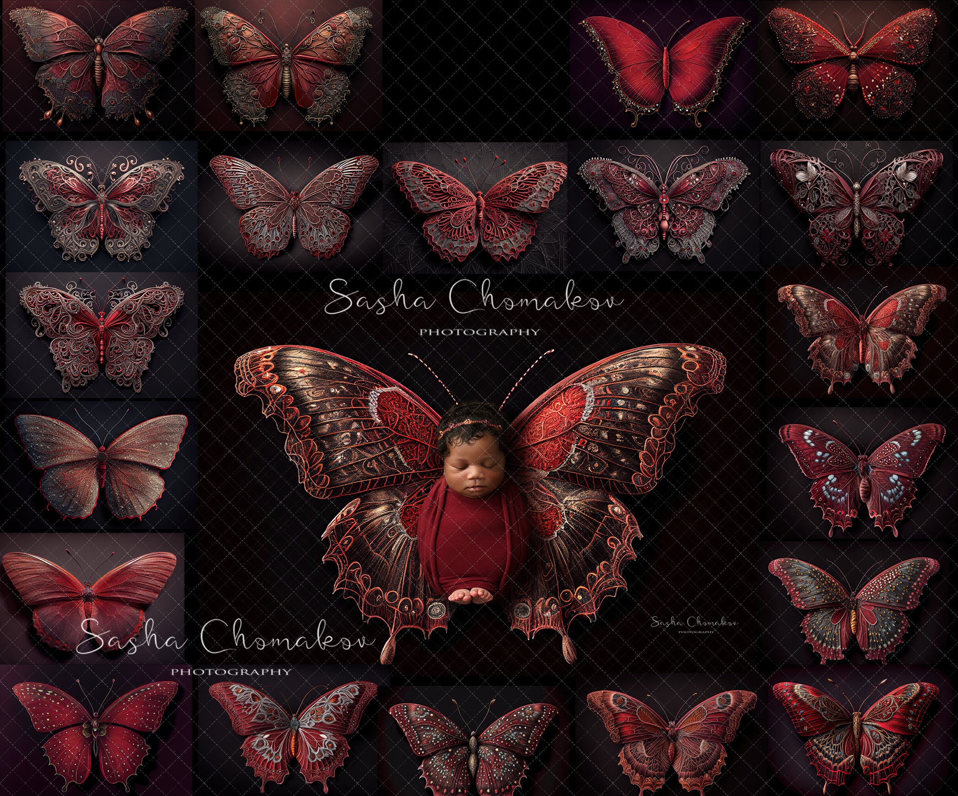 Backdrop butterflies red Ai generated