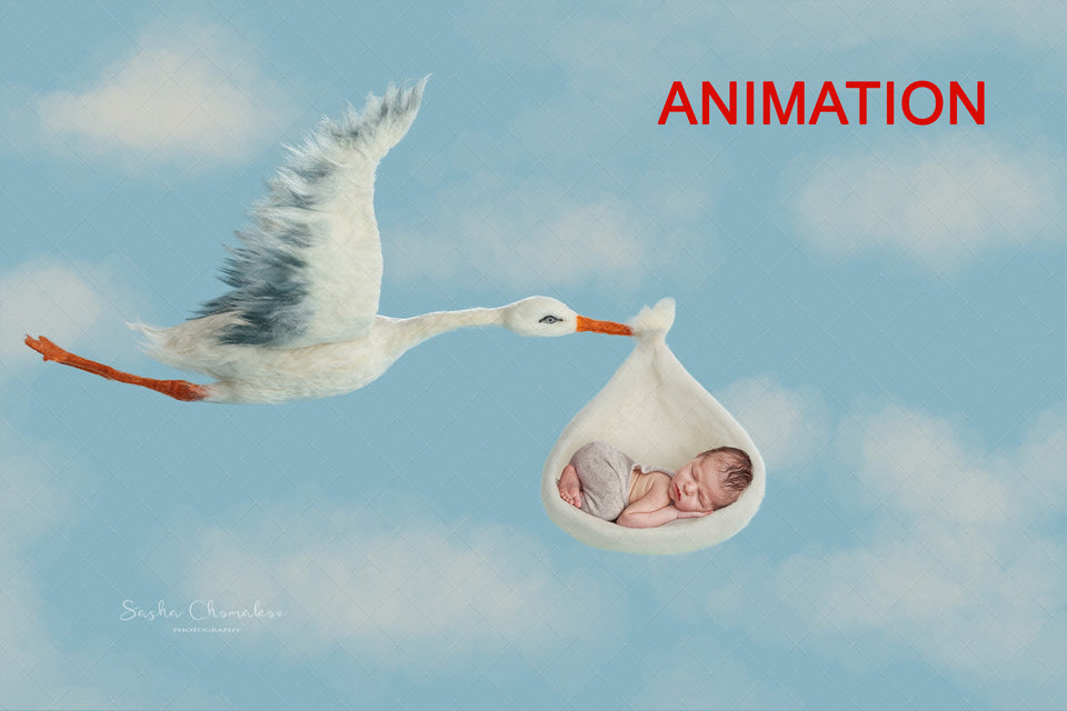 Animated flying stork